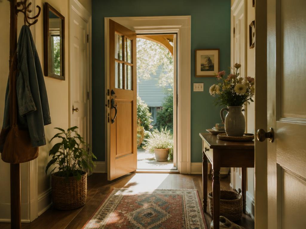 A bright, welcoming front entry where a staff member greets someone arriving at a LaBase home